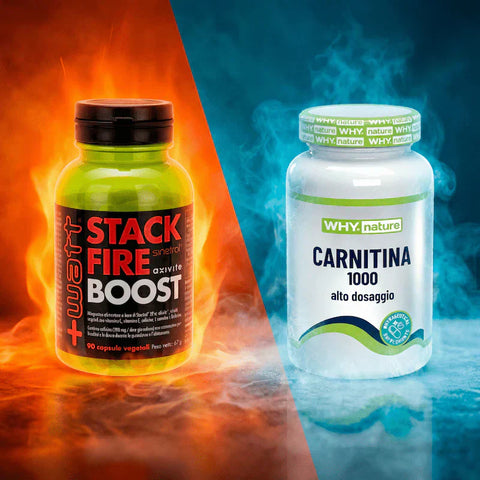 Confronto tra Termogenico Stack Fire Boost e Carnitina 1000 +Watt: quale brucia grassi scegliere per la definizione muscolare.