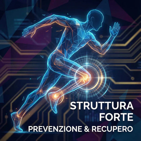 Atleta in corsa con focus sull'articolazione del ginocchio sana e protetta.