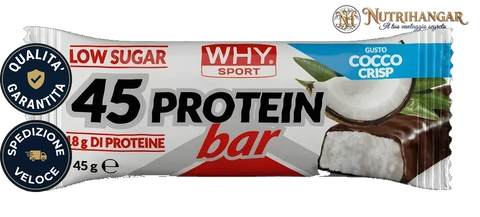 Barretta proteica croccante 45 Protein Bar Why Sport al 40% di proteine Gusto Cocco