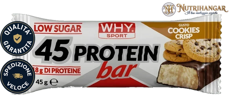 Barretta proteica croccante 45 Protein Bar Why Sport al 40% di proteine Gusto Cookies