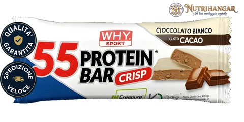 Barretta 55 Protein Bar Why Sport con creatina Creapure e glutammina Kyowa Gusto Cioccolato Bianco Cacao