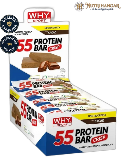 Barretta 55 Protein Bar Why Sport con creatina Creapure e glutammina Kyowa Gusto Cacao box 30 pz