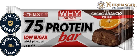 Barretta proteica croccante 75 Protein Bar Why Sport al 40% di proteine Gusto Cacao Arancio Crisp