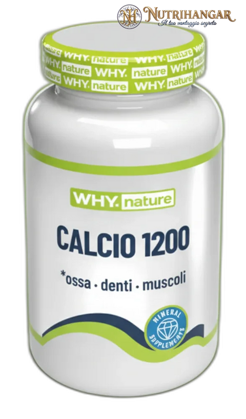 Flacone dell'integratore Calcio 1200 Why Nature per la salute delle ossa