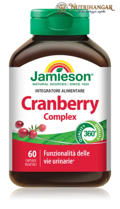 Confezione di Cranberry Complex Jamieson estratto di mirtillo rosso e D-mannosio.