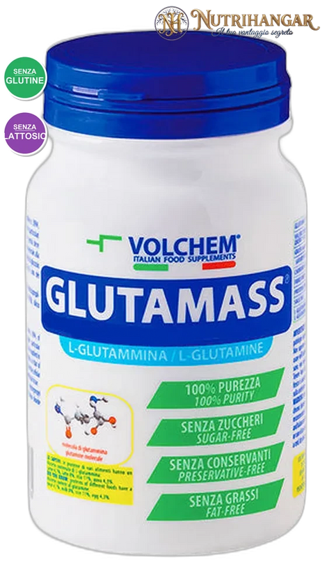 Polvere solubile Glutamass® Volchem per il sostegno del metabolismo muscolare.