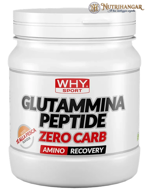 Flacone di Glutammina Peptide Zero Carb Why Sport con misurino per il recupero