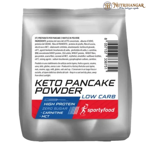 Preparato in polvere Keto Pancake Powder Sportyfoods per pancake proteici e waffle senza zuccheri.