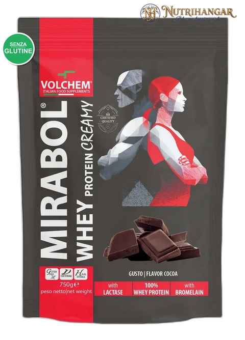 Confezione di Mirabol® Whey Protein Creamy Volchem integratore proteico con enzimi digestivi.