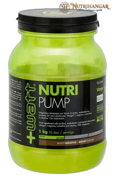 Confezione Nutri Pump +Watt integratore pre workout potenza Gusto Biscotto