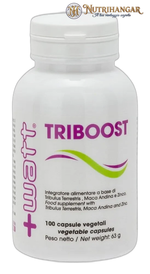 Confezione Triboost +Watt integratore tonico per sportivi.