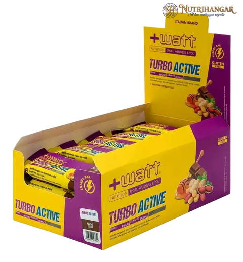 Barretta energetica Turbo Active +Watt con frutta secca e miele. Gusto Cacao Box 24 pz