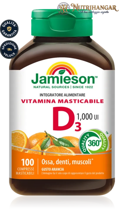 Vitamina D3 1000 UI Masticabile Barattolo 100 compresse Gusto Arancia