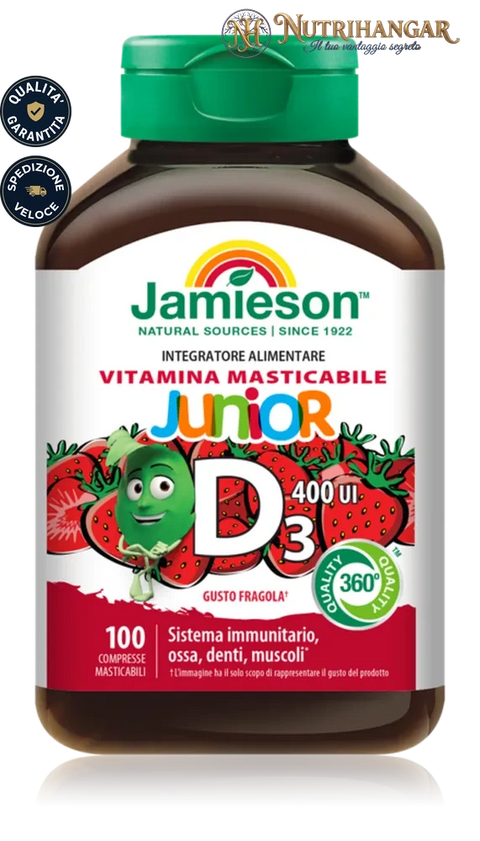 Vitamina D3 Masticabile Junior Barattolo 100 compresse Gusto Fragola