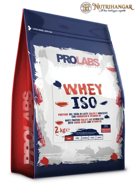 Confezione di integratore proteico Whey Iso Prolabs per sportivi. Cioccolato 2 kg