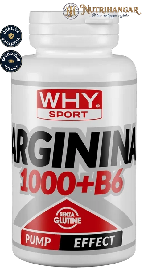 Flacone dell'integratore Arginina 1000 + B6 Why Sport con capsule di AAKG