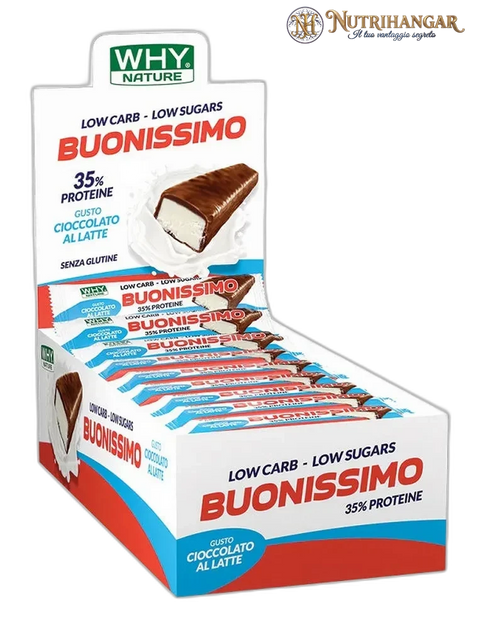 Barretta Proteica Buonissimo Why Nature snack ripieno ricoperto di cioccolato Gusto Cioccolato al Latte Box 30 pz