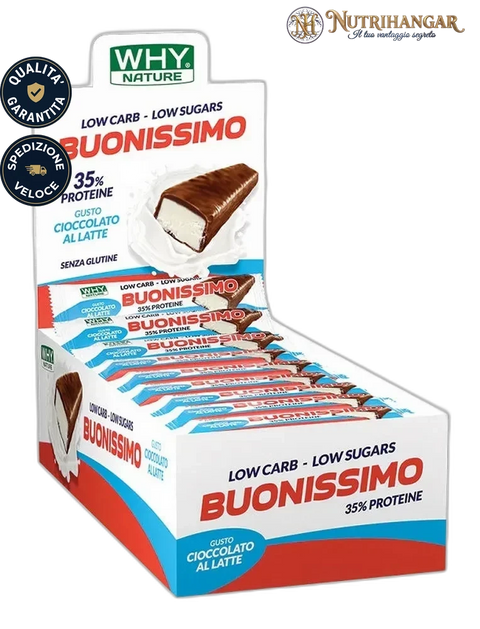 Barretta Proteica Buonissimo Why Nature snack ripieno ricoperto di cioccolato Gusto Cioccolato al Latte Box 30 pz