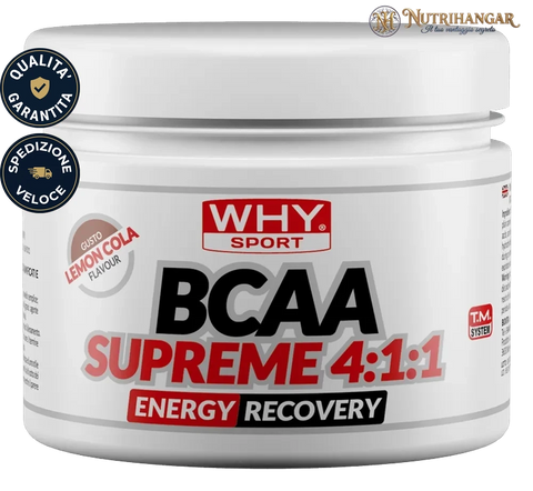 Barattolo dell'integratore BCAA Supreme 4:1:1 Lemon Cola Why Sport al gusto limone-cola