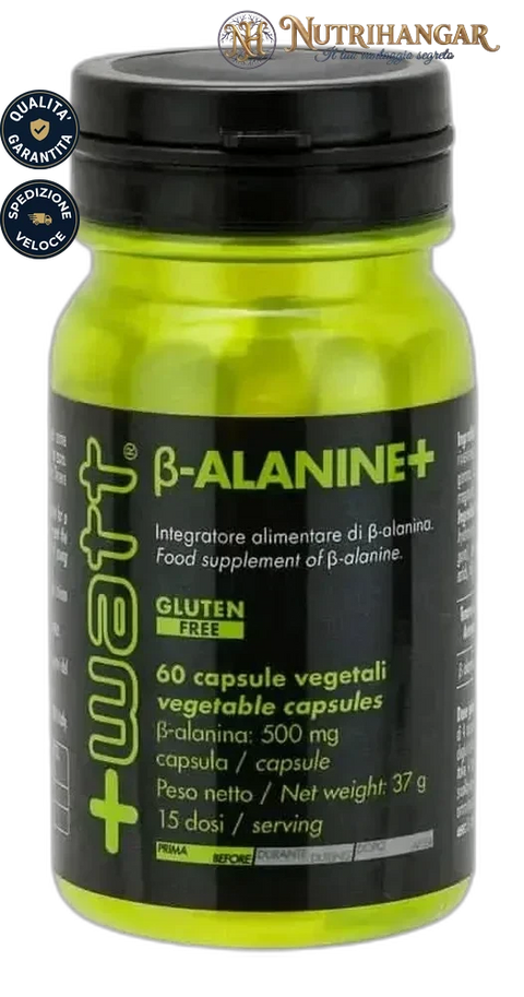 Flacone di Beta-Alanine+ +Watt, integratore per l'endurance e l'azione tampone sull'acido lattico.