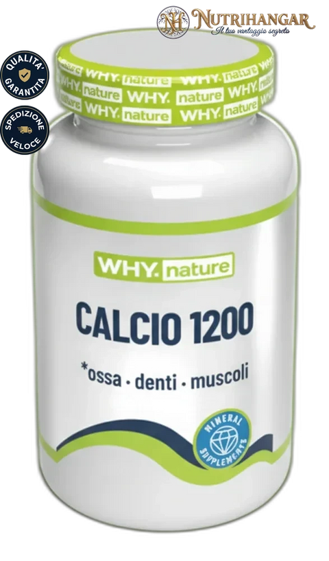 Flacone dell'integratore Calcio 1200 Why Nature per la salute delle ossa