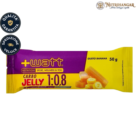 Barretta energetica Carbo Jelly 1:0,8 +Watt: in formato gelatina solida per ciclisti e runner. Banana