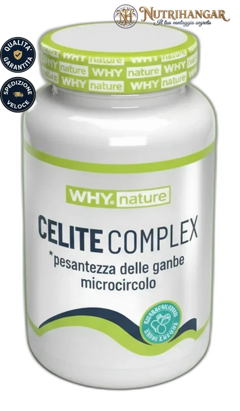 Flacone dell'integratore Celite Complex Why Nature per microcircolo e gambe pesanti
