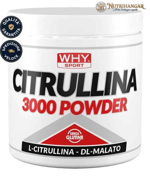 Barattolo di Citrullina 3000 Powder Why Sport, integratore in polvere di L-Citrullina Malato per pump e resistenza.