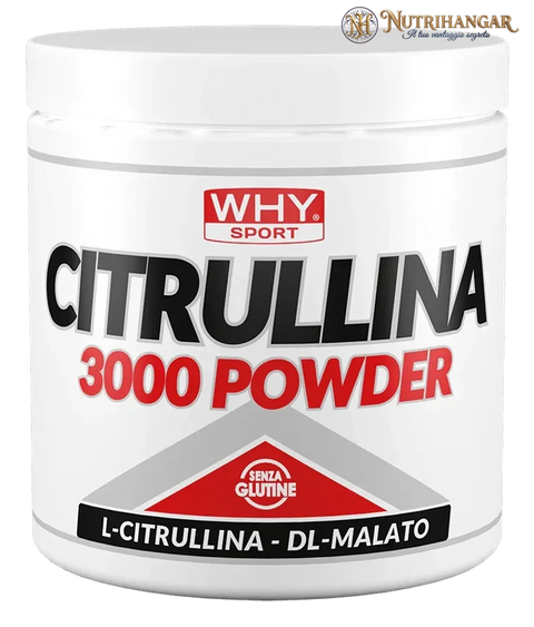 Barattolo di Citrullina 3000 Powder Why Sport, integratore in polvere di L-Citrullina Malato per pump e resistenza.