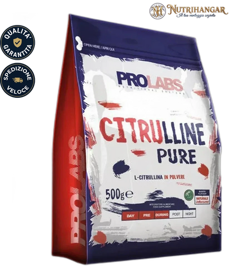 Confezione da 500g di Citrulline Pure Prolabs per la stimolazione dell'ossido nitrico.