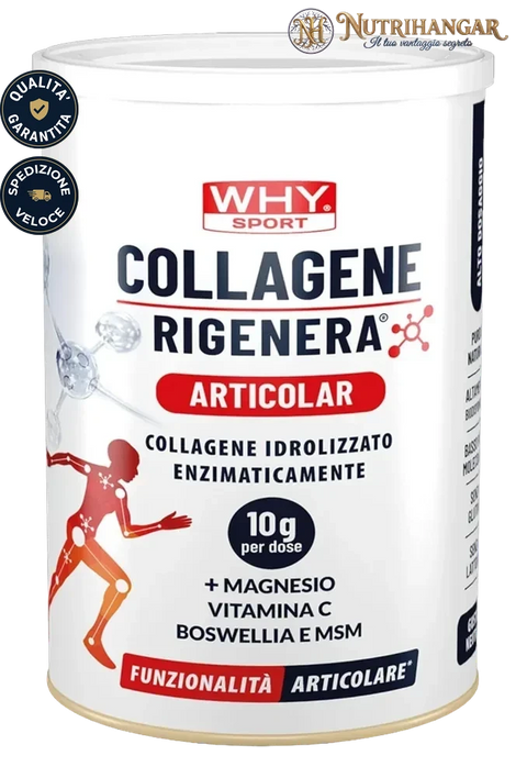 Confezione in polvere di Collagene Rigenera Articolar Why Sport gusto neutro.
