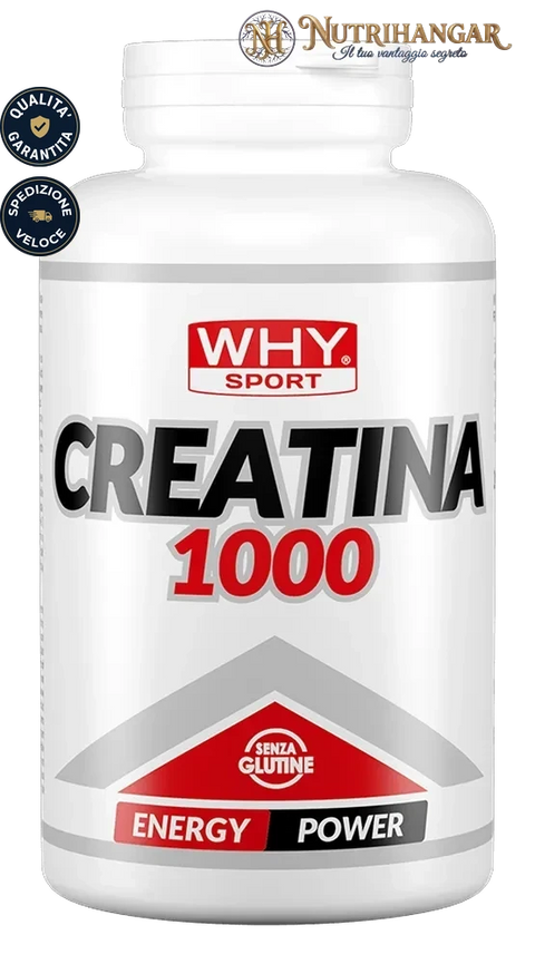 Barattolo di Creatina 1000 Why Sport, integratore di creatina monoidrato in compresse da 1g.