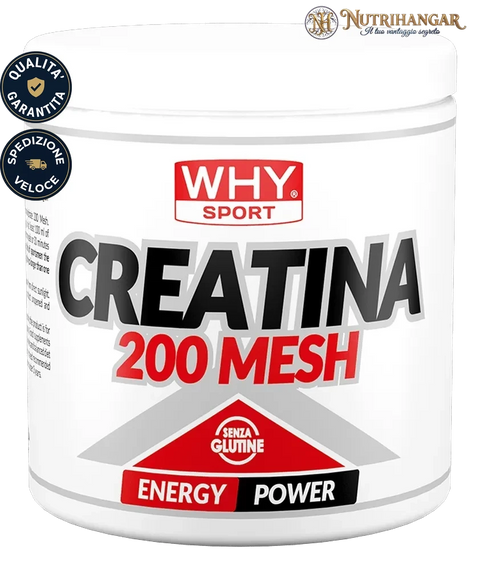 Barattolo di Creatina 200 Mesh Why Sport, integratore di creatina monoidrato micronizzata 200 mesh in polvere. 200 gr