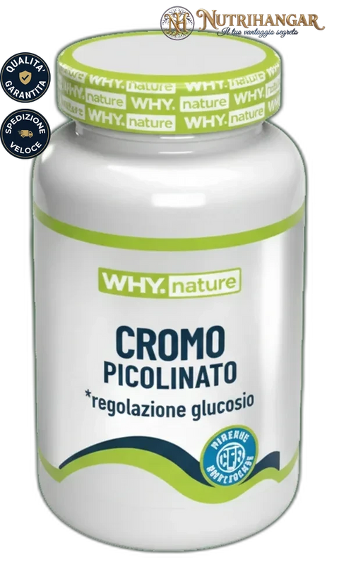 Flacone dell'integratore Cromo picolinato Why Nature per il metabolismo