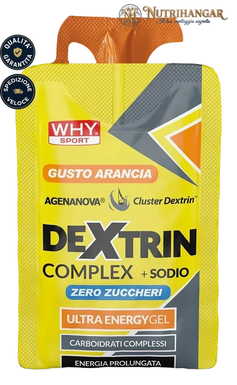 Gel energetico Dextrin Complex Why Sport con ciclodestrine e maltodestrine per endurance. Gusto arancio 