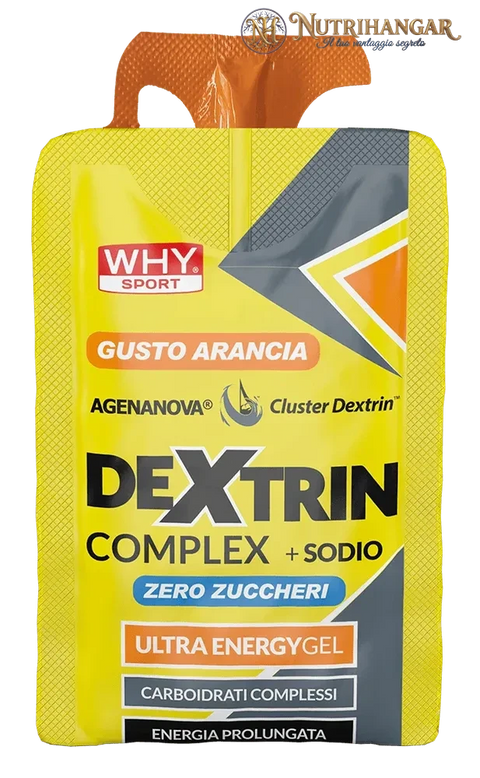 Gel energetico Dextrin Complex Why Sport con ciclodestrine e maltodestrine per endurance. Gusto arancio 