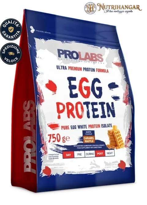 Confezione di Egg Protein Prolabs integratore proteico del bianco d'uovo con vitamina B6 Caramel Wafer