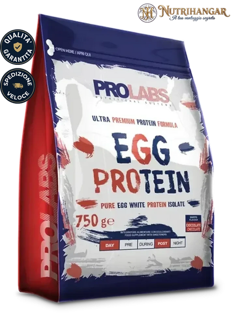 Confezione di Egg Protein Prolabs integratore proteico del bianco d'uovo con vitamina B6. Ciccolato