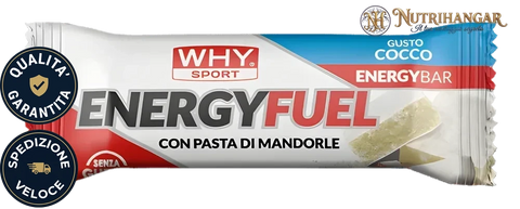 Barretta energetica Energy Fuel Why Sport con pasta di mandorle e copertura di ostia. Gusto Cocco