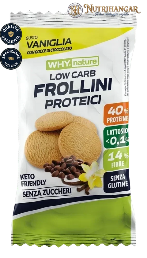 Frollini Proteici ricchi di fibre e poveri di lattosio Gusto Vaniglia con gocce di Cioccolato 
