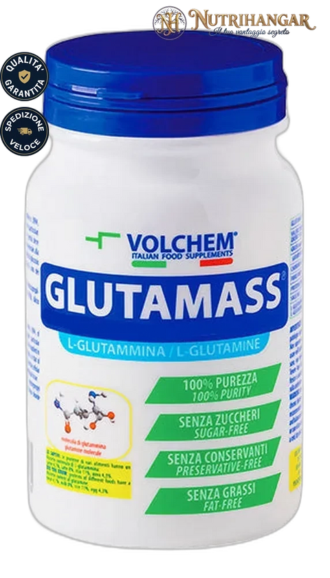 Polvere solubile Glutamass® Volchem per il sostegno del metabolismo muscolare.