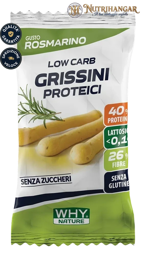 Confezione di Grissini Proteici Why Nature con olio EVO. Gusto Rosmarino
