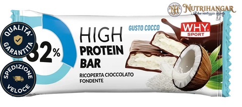Barretta 32% High Protein Bar Why Sport al cioccolato fondente Gusto Cocco