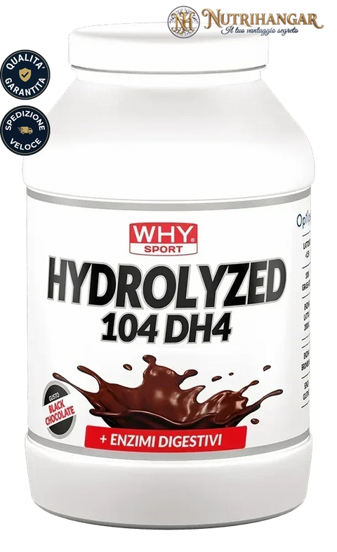 Barattolo di proteine Hydrolyzed 104 DH4 Why Sport per il recupero muscolare Gusto lack Choccolate