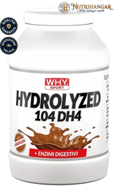 Barattolo di proteine Hydrolyzed 104 DH4 Why Sport per il recupero muscolare Gusto Cioccolato