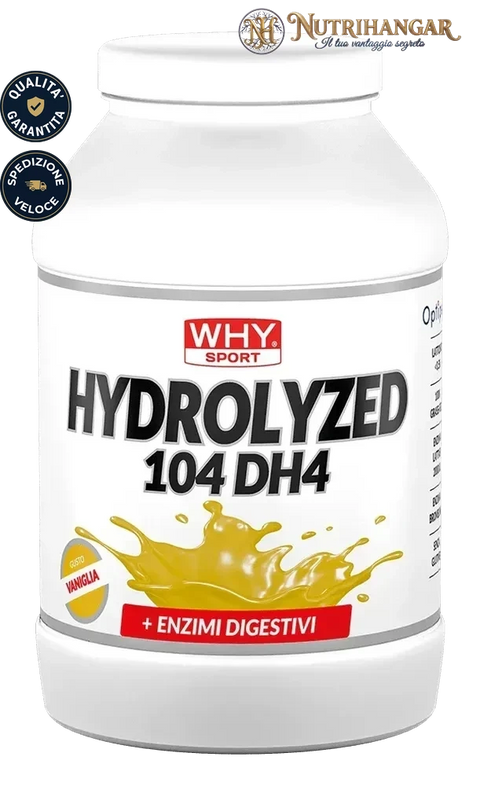 Barattolo di proteine Hydrolyzed 104 DH4 Why Sport per il recupero muscolare Gusto Vaniglia