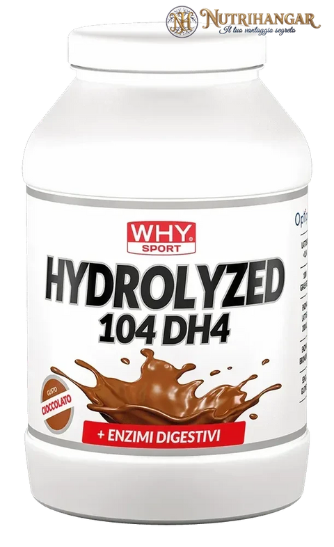Barattolo di proteine Hydrolyzed 104 DH4 Why Sport per il recupero muscolare Gusto Cioccolato