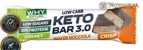 Barretta proteica Keto Bar 3.0 Why Nature al cacao con MCT Gusto Wafer Nocciola