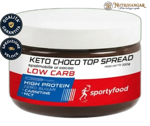 Crema spalmabile Keto Choco Top Spread Sportyfood a ridotto contenuto di zuccheri.