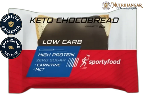 Confezione di Keto Chocobread Sportyfood, pane dietetico a ridotto apporto di zuccheri.